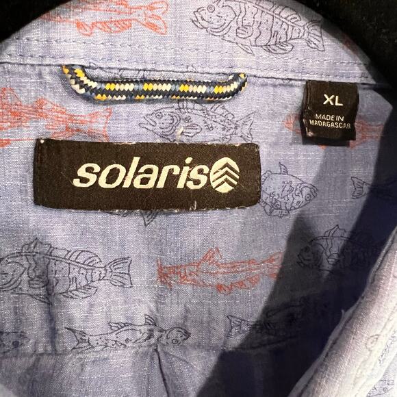 Solaris Shirt Men’s XL Blue Fish All Over Design Short Sleeve Fishing Camp Shirt - Picture 2 of 10